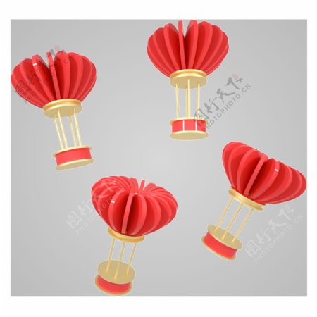 C4D红金色520表白节情人节爱心漂浮气球装饰