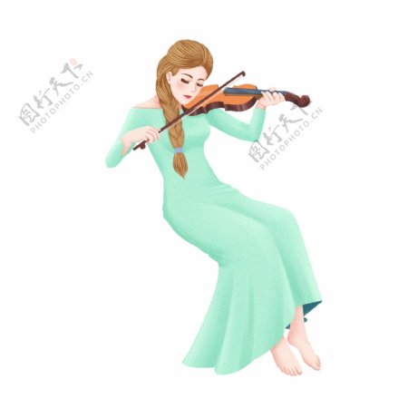梦幻手绘小清新拉小提琴的小仙女