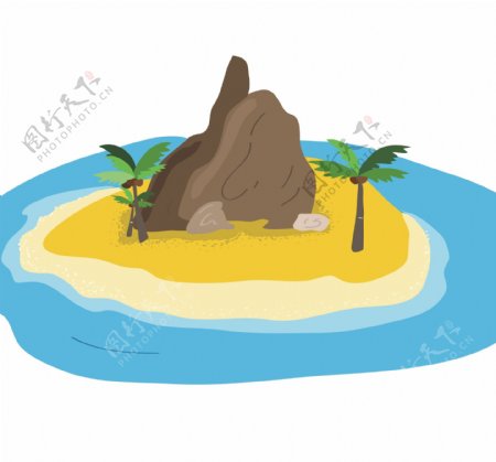 手绘海岛椰子树和大海