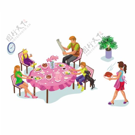 卡通家庭聚餐矢量素材