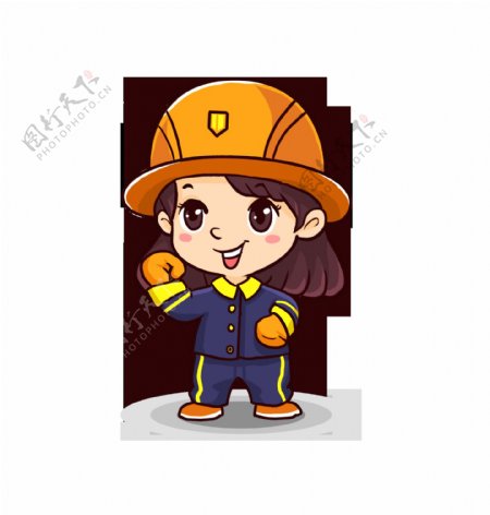 劳动节可爱小女生消防员制服Q版卡通角色