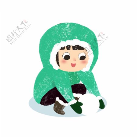 冬季玩雪的小男孩卡通形象