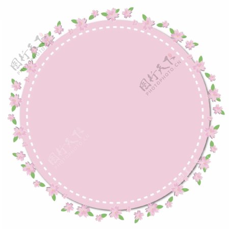 粉色立体投影樱花可爱圆框矢量免抠