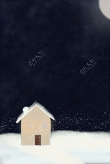 手绘风雪夜背景图