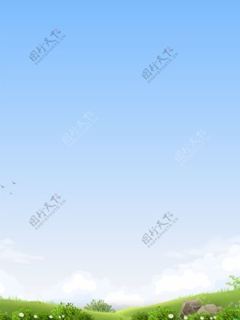 简约蓝色天空草地云层背景图
