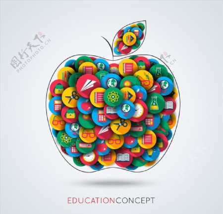 创意校园图标组合苹果