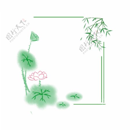 绿色中国风荷花边框