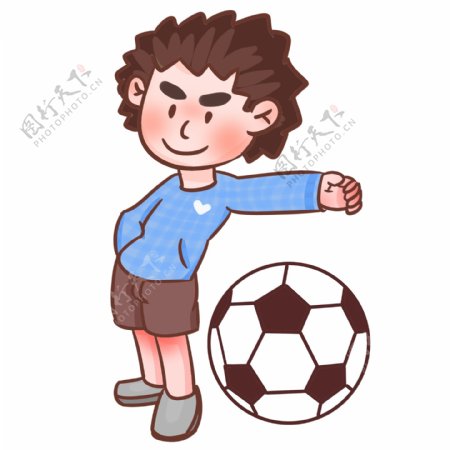 儿童节踢足球的男孩手绘