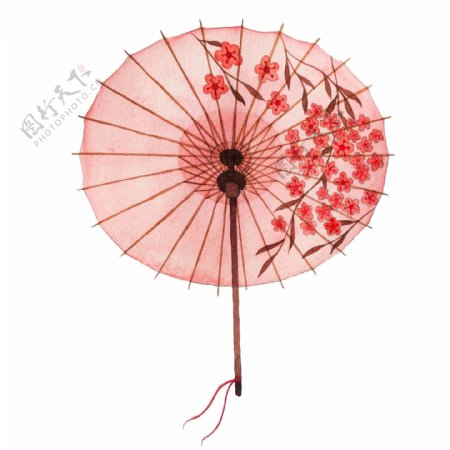 油纸伞中国风古典诗意水彩折伞PNG
