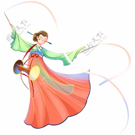 跳舞的朝鲜族女子卡通png素材