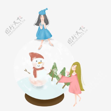 简约坐在水晶球上的女孩插画海报免抠元素