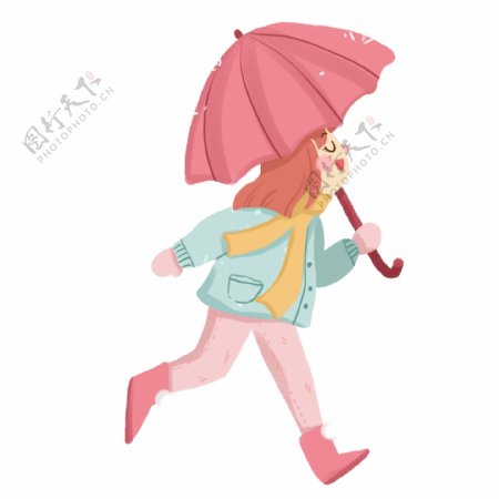 彩色创意打着雨伞的女孩元素