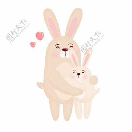 感恩节主题卡通手绘兔子母女感恩拥抱