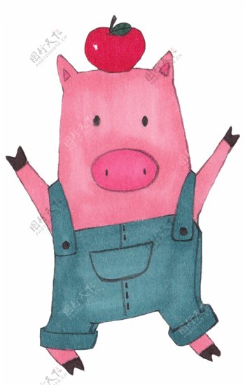 水彩粉色小猪插画