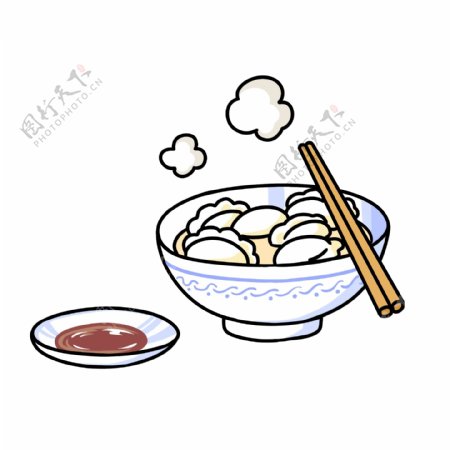 手绘一碗饺子插画