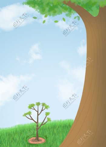 手绘卡通插画树木背景设计