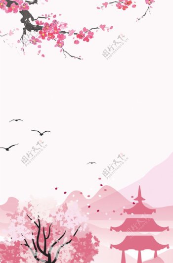 粉色日系樱花扁平化风格可爱背景