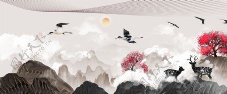 新中式水墨风格中国风山水装饰画