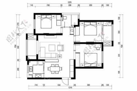 三居室户型CAD平面方案