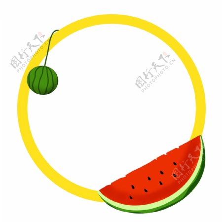 夏季清新西瓜水果圆形边框