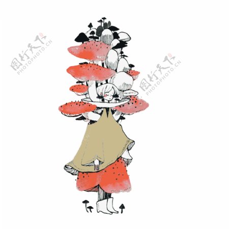 蘑菇少女卡通创意