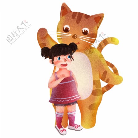 人物小孩与黄色猫猫
