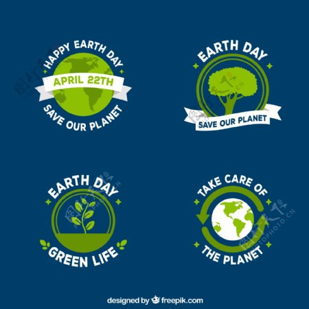绿色世界地球日标签