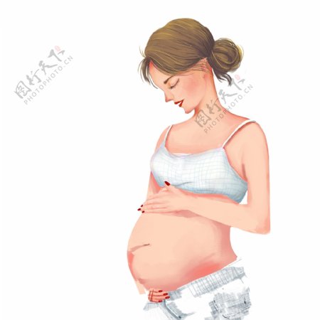 手绘母亲节一个怀孕的妈妈人物设计