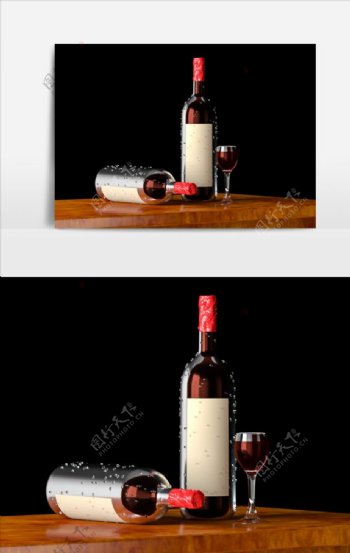 C4D模型红酒和酒杯
