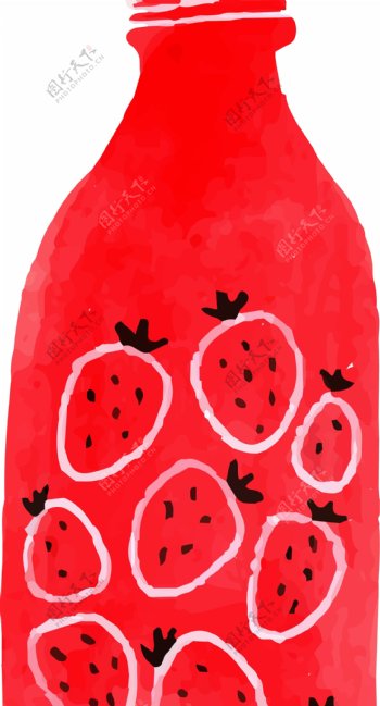 原创手绘一瓶草莓味的饮料
