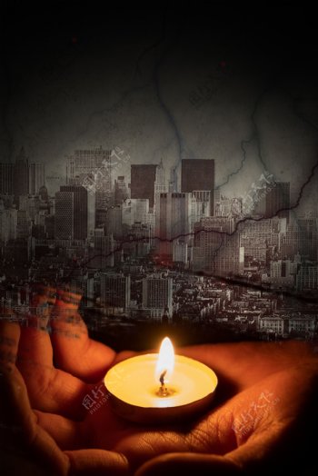 简约自然灾害地震蜡烛祈祷背景