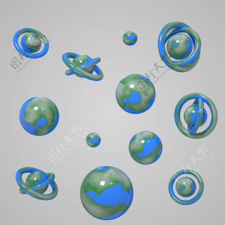C4D蓝绿色地球立体装饰漂浮元素