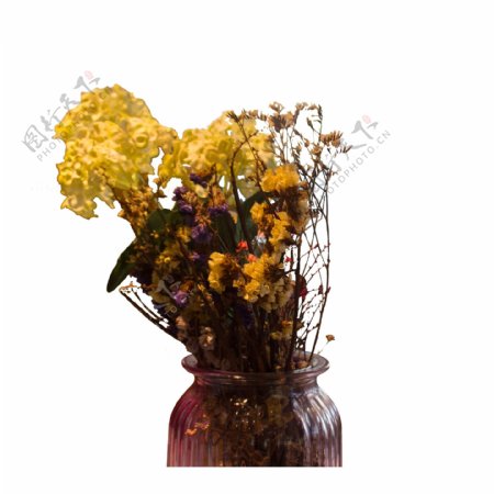 黄色花朵花瓶元素