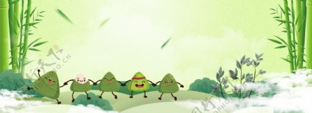 绿色清雅古风端午节海报背景