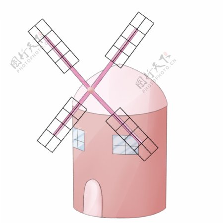 粉色城堡风车屋插图