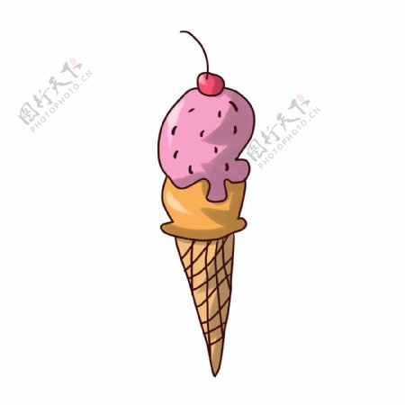 粉色甜筒冰激凌插画