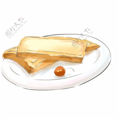 一盘面包早餐插画