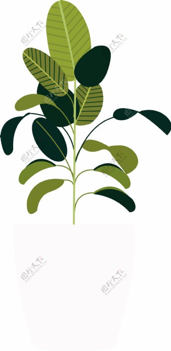 卡通手绘绿色植物盆栽矢量图