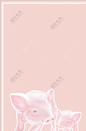 可爱粉色小猪趣味插画手绘背景配