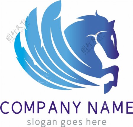 蓝色大气羽毛马外观logo