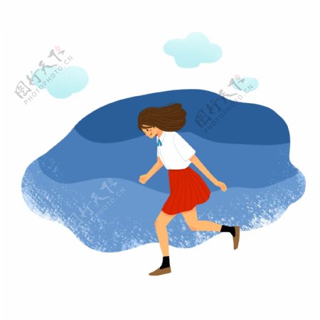 夏天在海边奔跑的女孩