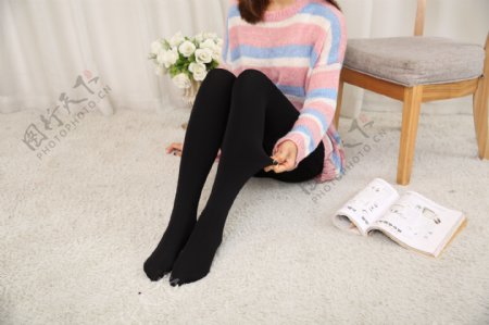 韩版女士黑色连裤袜3