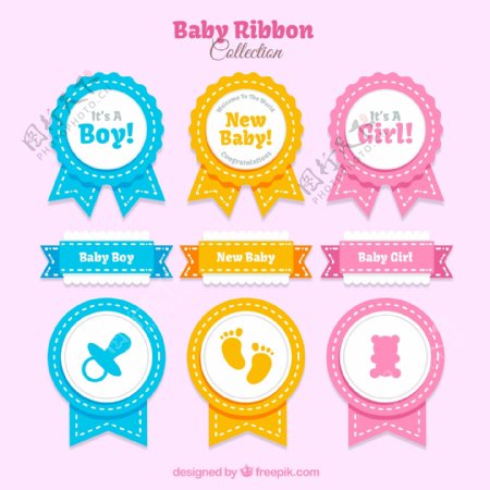 9款彩色婴儿丝带标签