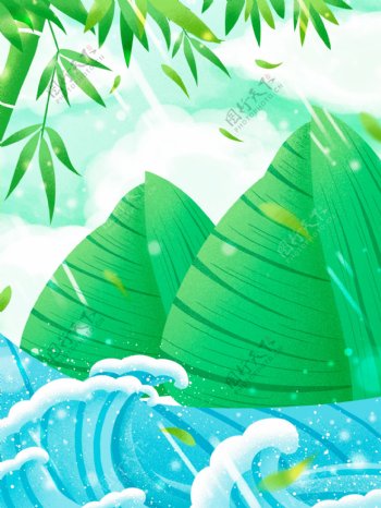 彩绘端午节粽子竹叶背景设计