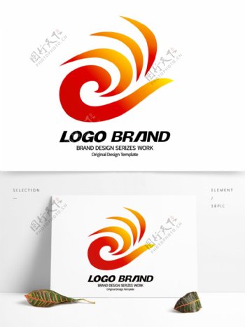 创意矢量红黄飞鸟D字母公司标志设计