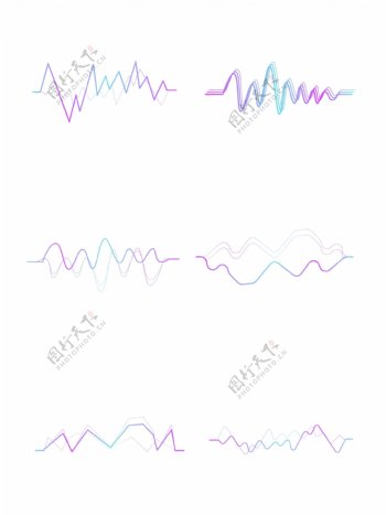 矢量迷幻声波曲线AI套图紫色