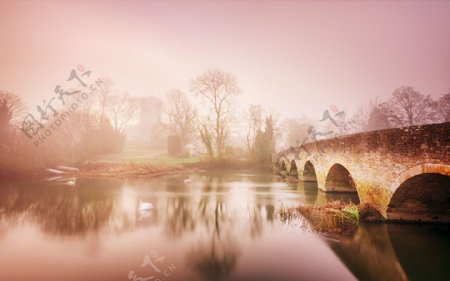 粉色小桥流水背景