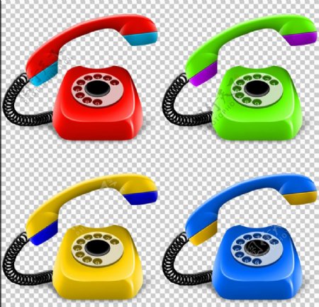 4色老式电话PNG复古免扣素材