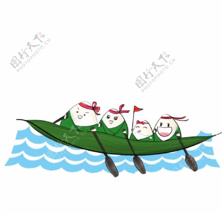 卡通山水端午节粽子划船龙舟