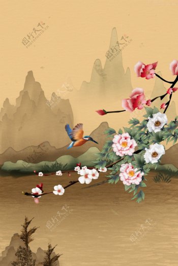 古典手绘花鸟插画